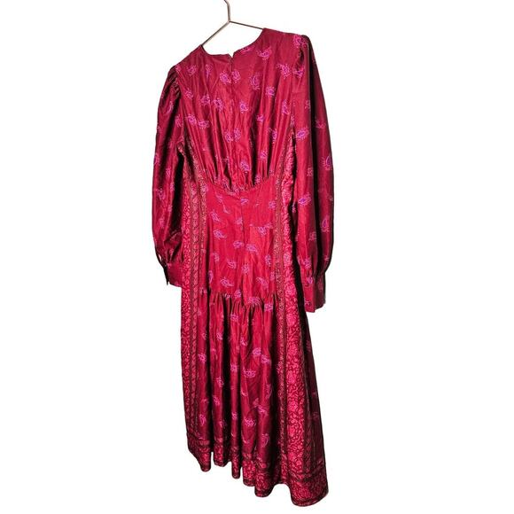 DEREK LAM COLLECTIVE Red Floral Chiffon Keyhole Empire Waist Midi Dress Size 44 - Picture 6 of 15